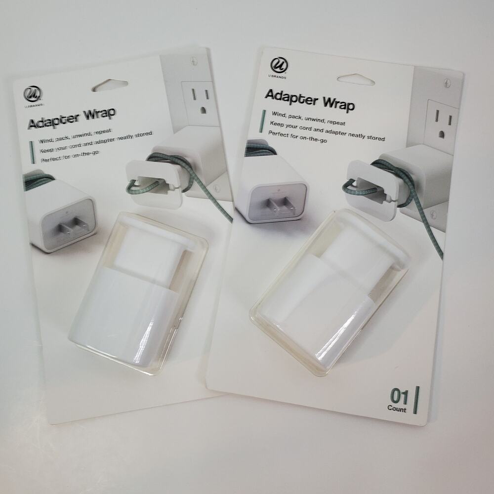 U Brands Adapter Wrap 2 Pack Charger Cord Cable Organizer Travel White